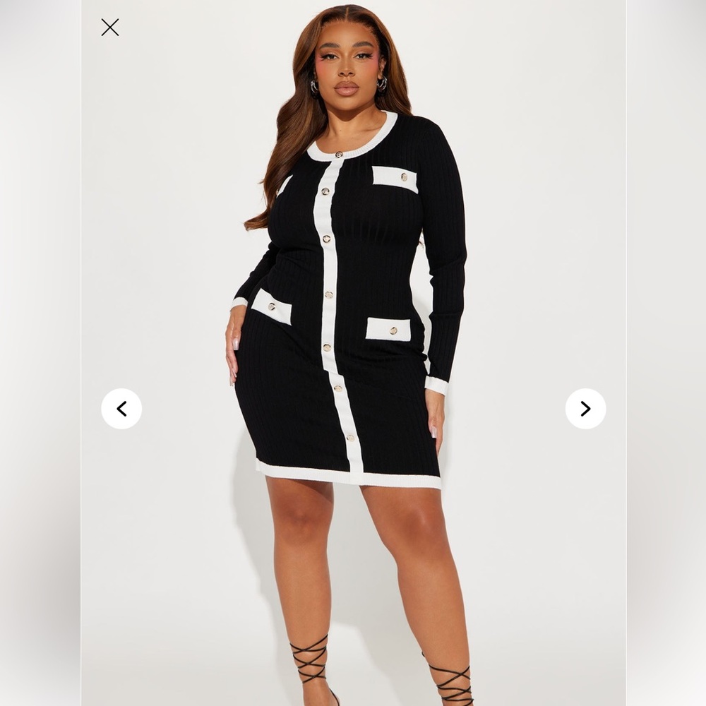 Black and White Button-Down Knit Dress